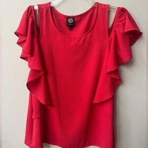 Bobeau Vibrant Red Ruffle Sleeve Blouse